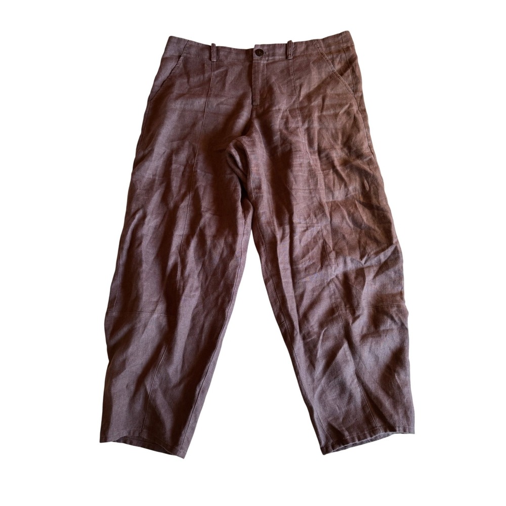 Bitte Kai Rand Brown 100% Linen Balloon Leg Cropped Trousers Pants L 261-2141